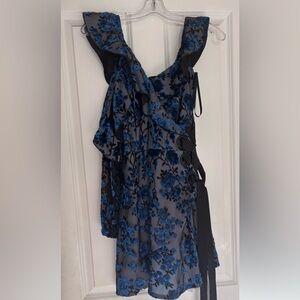 Self-Portrait Asymmetrical Dress in Blue and Black Floral